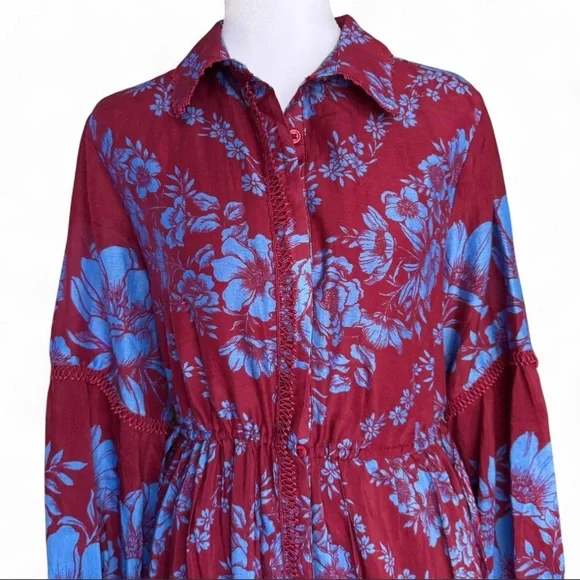 Anthropologie Boho Floral Maxi Shirt Dress NWT M Petite Flowy Cottagecore HTF - Picture 4 of 9